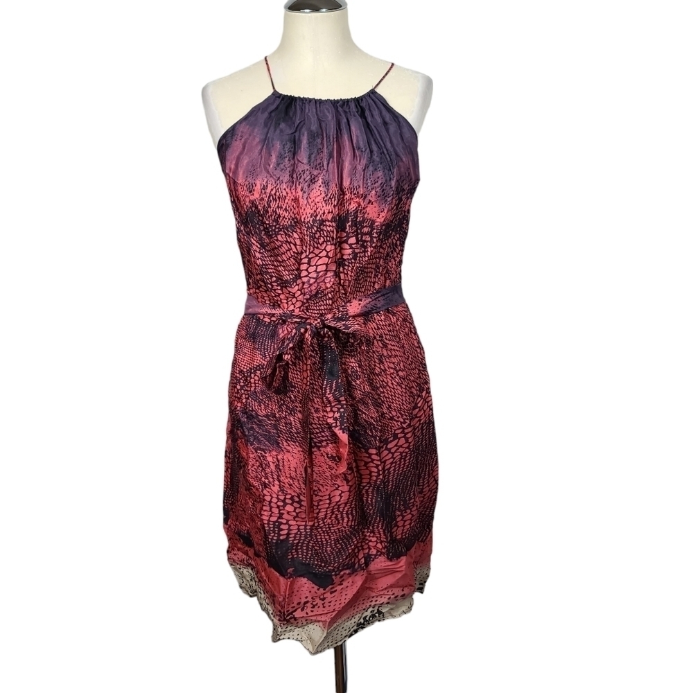 DKNY Jeans Printed Knee Length Sleeveless Front Tie Rayon Dress M